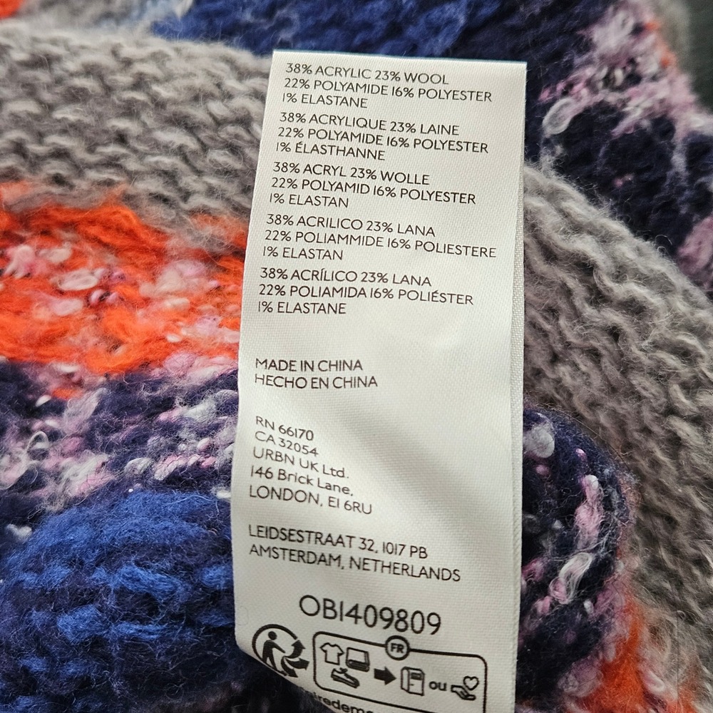 Free People Fair Isle Cropped Wool Blend Sweater Gray Orange Blue Multi L/XL - Picture 7 of 11
